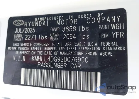 2025 Hyundai Elantra Se z USA, uszkodzony, nr VIN KMHLL4DG9SU076990